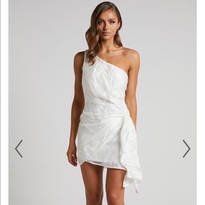 Brailey mini dress. One shoulder wrap front dress.